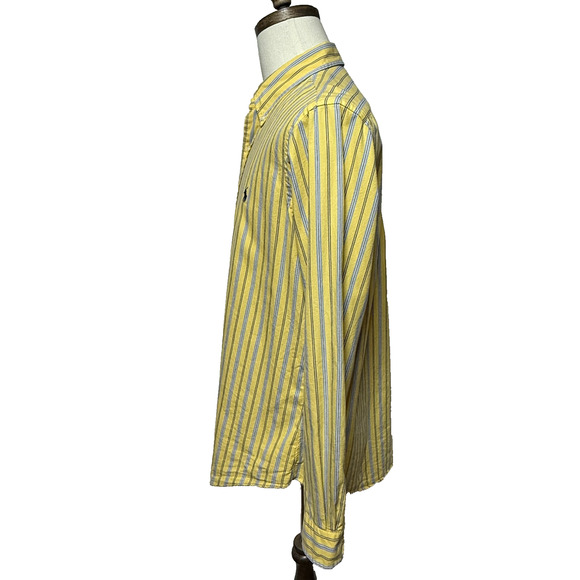 Ralph Lauren Shirt Mens Large Yellow Blue Striped Custom Fit Long Sleeve Preppy - Picture 6 of 10